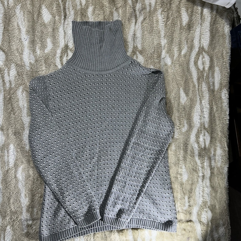 Karen Scott Mens Grey Cotton Turtleneck Knit Sweater Pointelle Size Medium - Picture 6 of 9